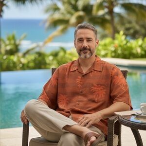 Maui Maui Orange Hawaiian Button Front Camp Shirt Size XXL